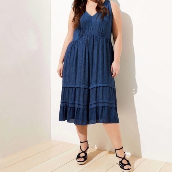 LOFT Dresses & Skirts - 🍉 LOFT spotted Navy ruffle dress